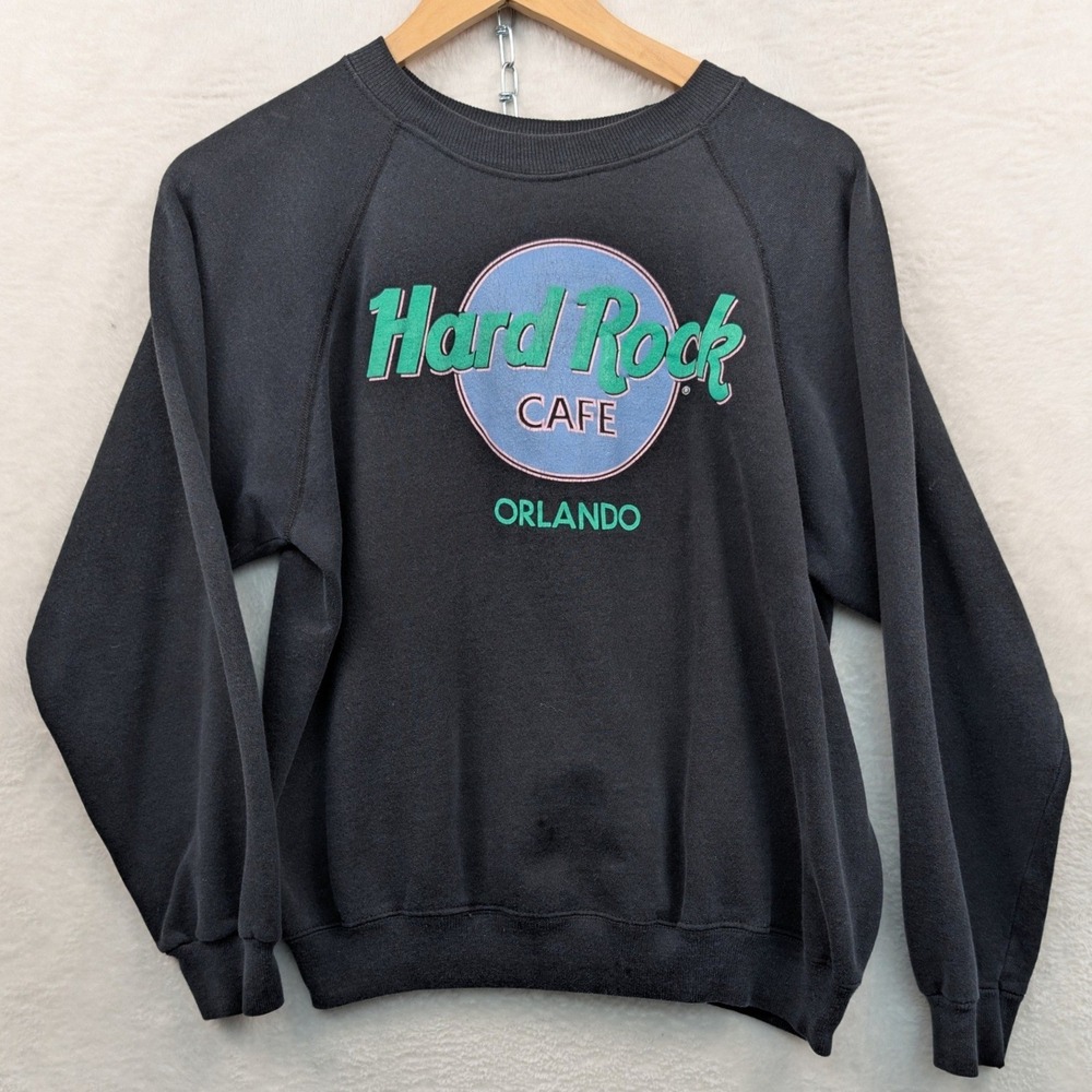 VTG Hanes Hard Rock Cafe Sweatshirt Men's L Black Orlando Streetwear USA 80s
